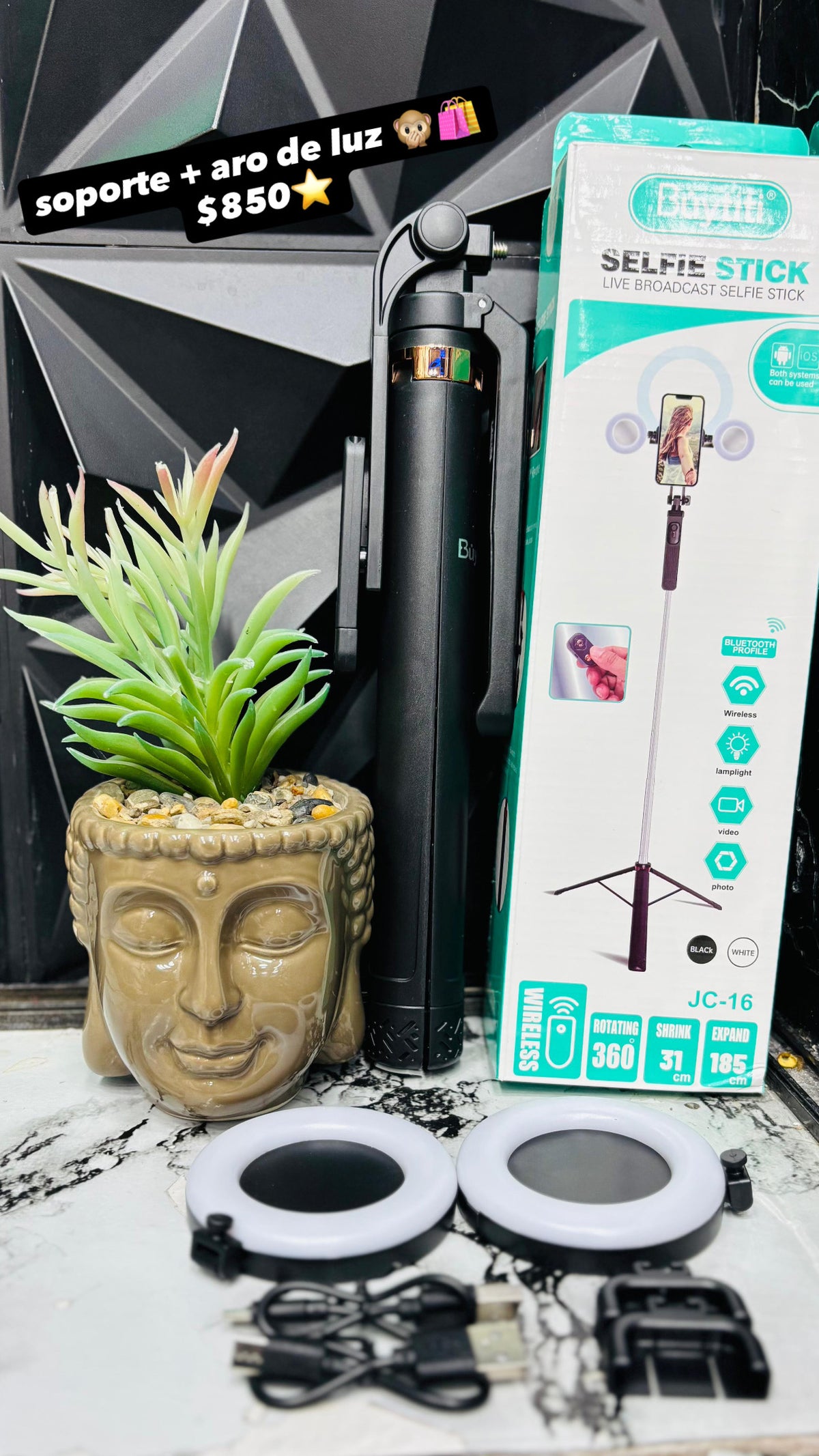 Kit Selfie Stick con Trípode y Aro de Luz LED Bluetooth