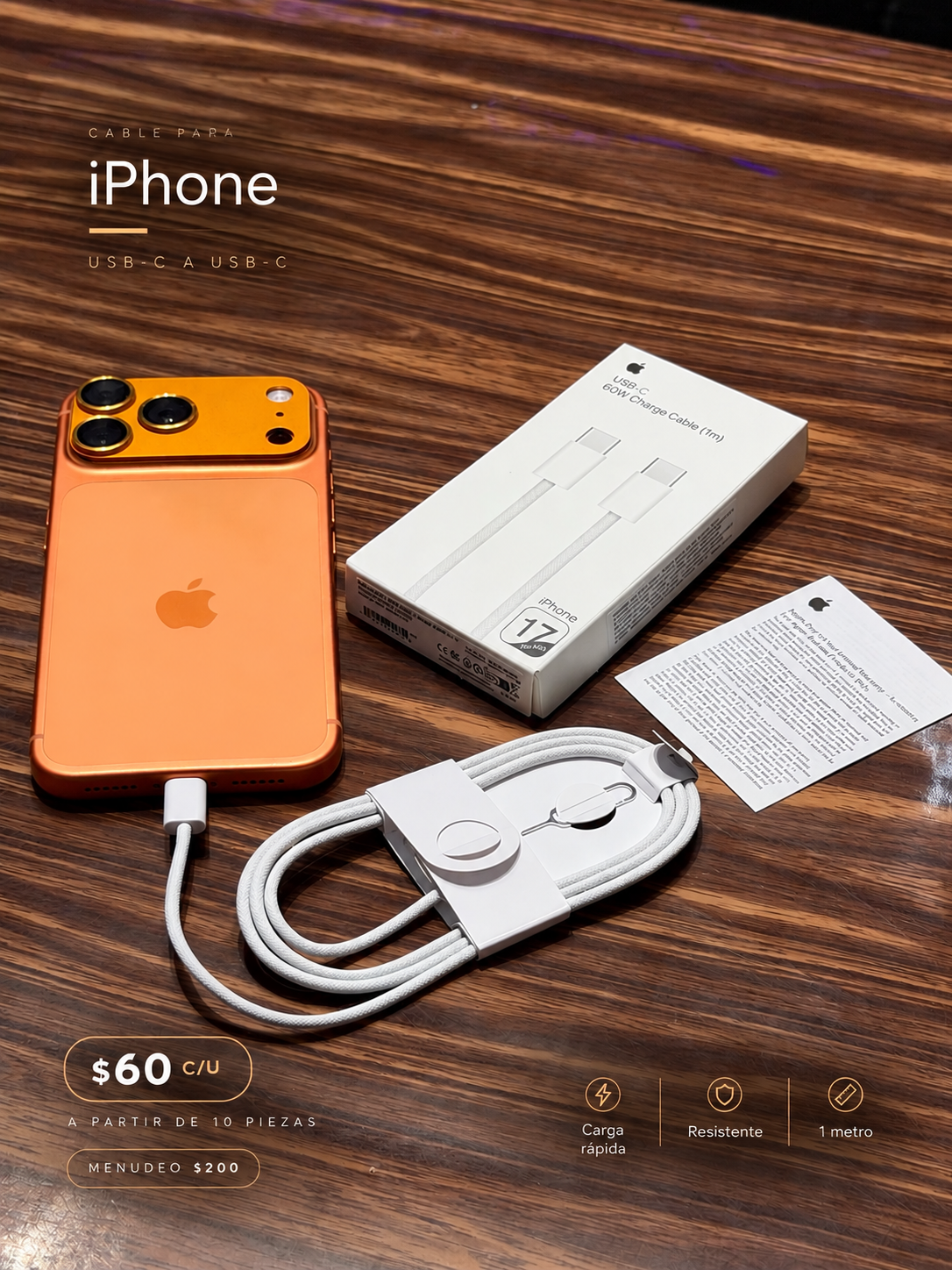 Cable USB-C a USB-C 60W 1 Metro